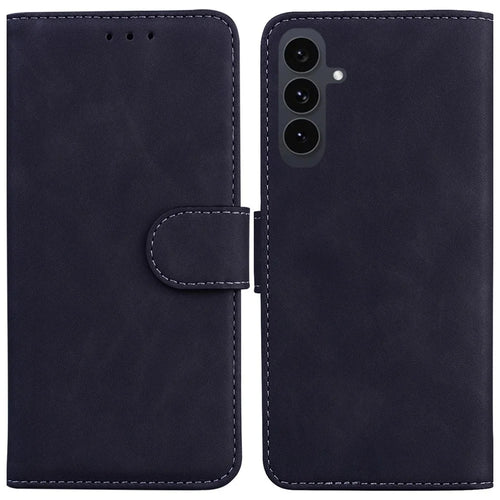 For Samsung Galaxy S25 FE Case Solid Color Leather Wallet Phone Cover - Black - 1