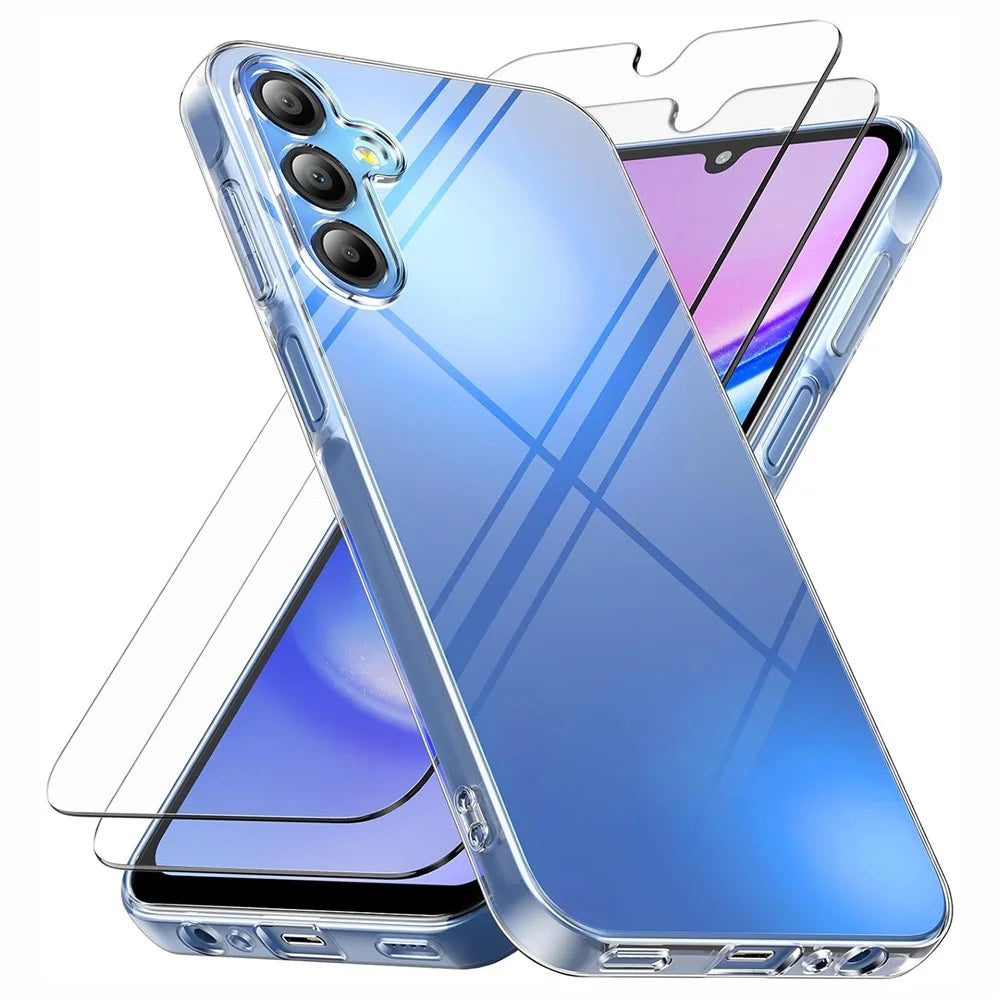 For Samsung Galaxy A18 5G / A18 4G / A17 5G / A17 4G / A26 5G Case TPU Clear Phone Cover + 2PCS Tempered Glass Screen Film 2.5D Arc Edge - 1