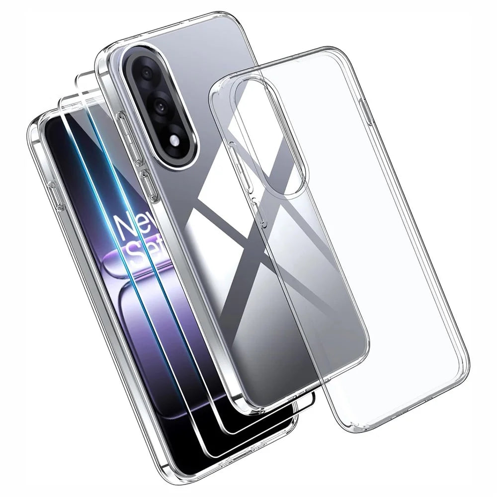 For OnePlus Nord 5 5G / Ace 5 Ultra 5G Case TPU Clear Phone Cover + 2PCS Tempered Glass Screen Film 2.5D Arc Edge - 1