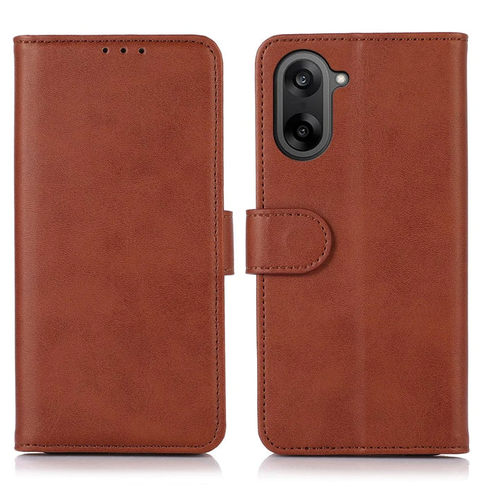 For OnePlus Nord CE5 5G / Ace 5 Racing 5G Case Cowhide Texture Leather Wallet Phone Cover with Stand - Brown - 1