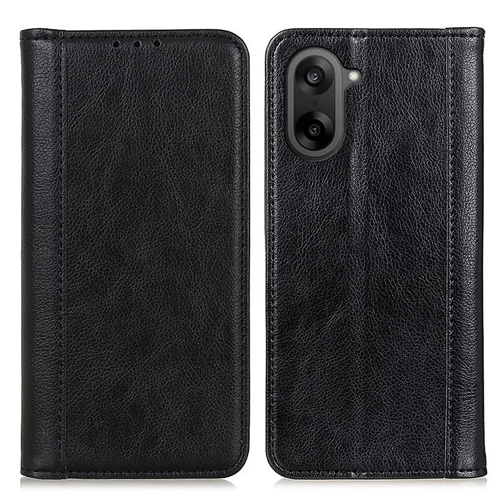 For OnePlus Nord CE5 5G  /  Ace 5 Racing 5G Stand Case Split Leather Litchi Texture Wallet Phone Cover - Black - 1
