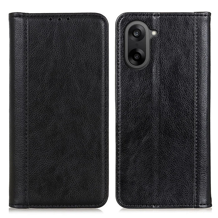 For OnePlus Nord CE5 5G  /  Ace 5 Racing 5G Stand Case Split Leather Litchi Texture Wallet Phone Cover - Black - 1