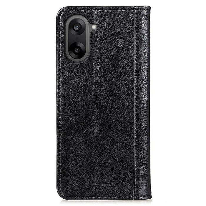 For OnePlus Nord CE5 5G  /  Ace 5 Racing 5G Stand Case Split Leather Litchi Texture Wallet Phone Cover - Black - 7