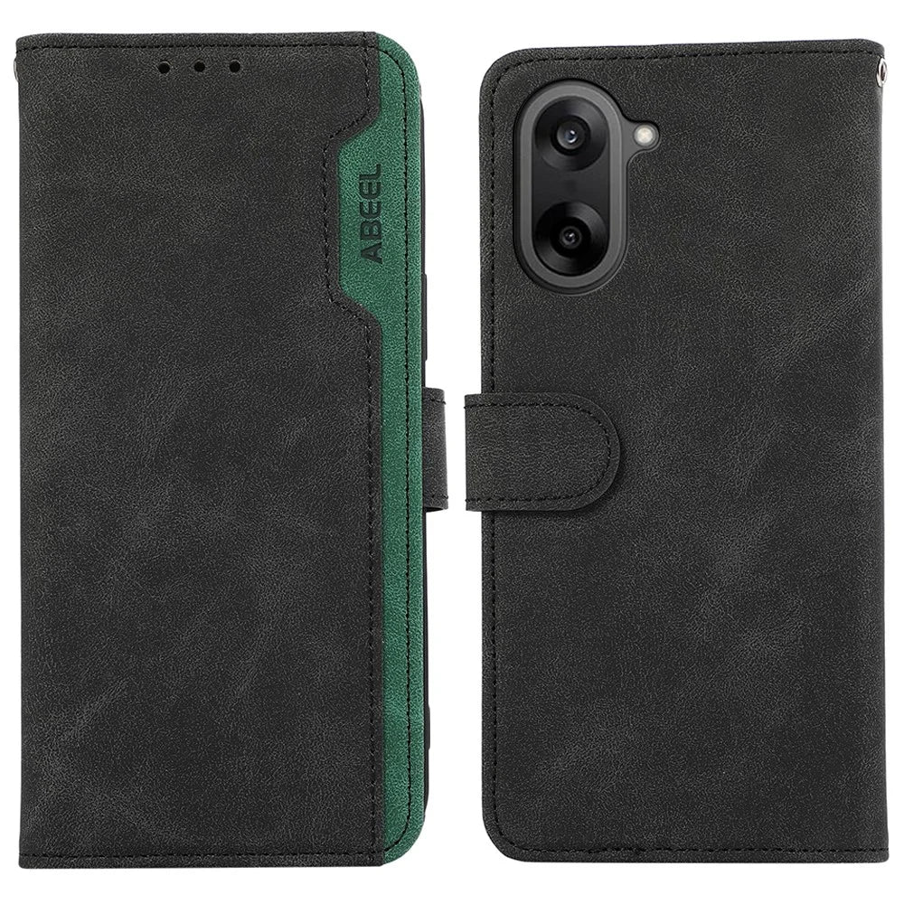 ABEEL For OnePlus Nord CE5 5G  /  Ace 5 Racing 5G Case Color Splicing Leather Flip Phone Cover RFID Blocking - Black - 1