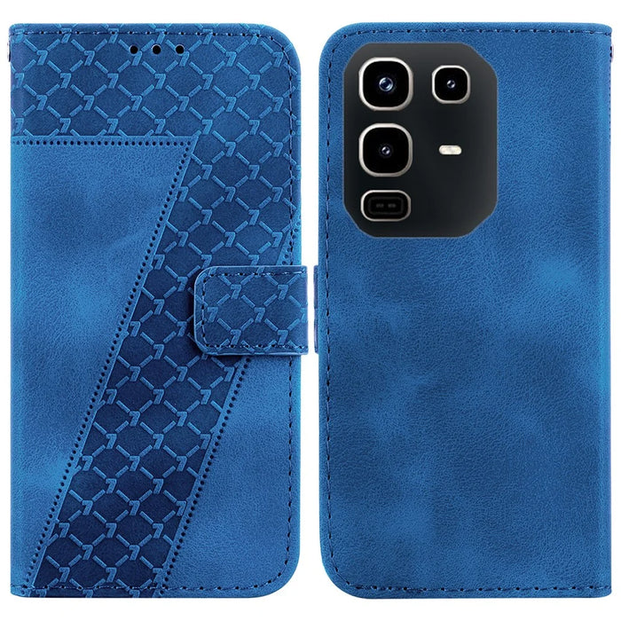 For Infinix Note 50 4G  /  Note 50 Pro 4G Stand Case 7-Shaped Pattern Imprint Leather Phone Cover with Strap - Dark Blue - 1