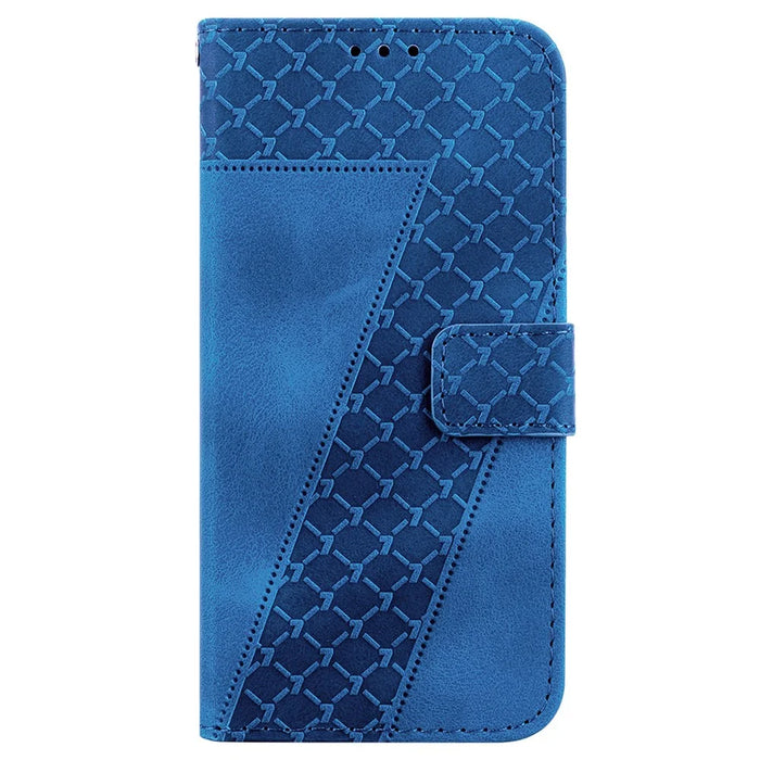 For Infinix Note 50 4G  /  Note 50 Pro 4G Stand Case 7-Shaped Pattern Imprint Leather Phone Cover with Strap - Dark Blue - 7