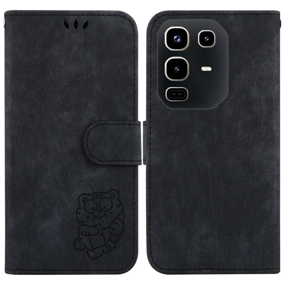 For Infinix Note 50 4G  /  Note 50 Pro 4G Wallet Case Tiger Imprint Leather Shockproof Phone Cover with Wrist Strap - Black - 1