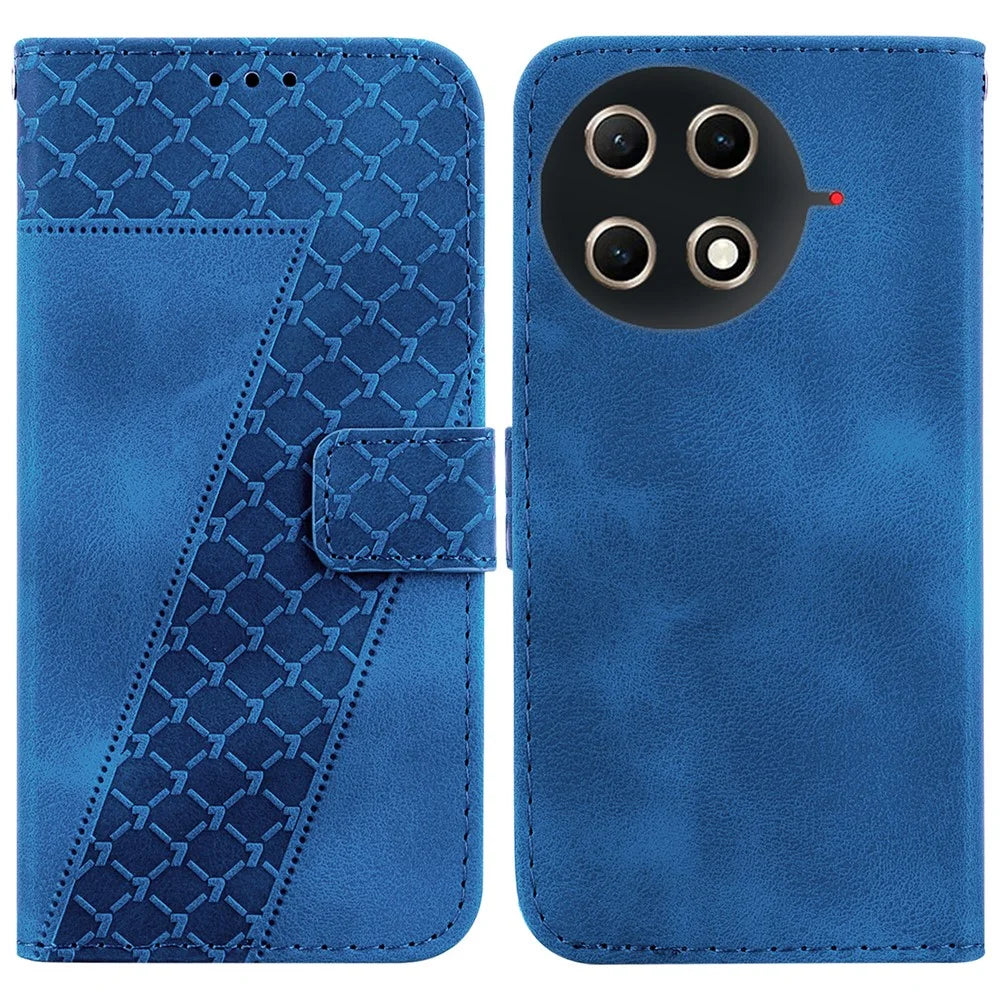 For TECNO Camon 30S 4G  /  30S Pro 4G Stand Case 7-Shaped Pattern Imprint Leather Phone Cover with Strap - Dark Blue - 1