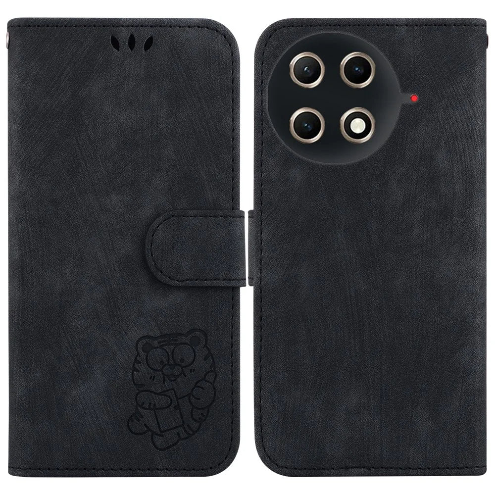 For TECNO Camon 30S 4G  /  30S Pro 4G Wallet Case Tiger Imprint Leather Shockproof Phone Cover with Wrist Strap - Black - 1