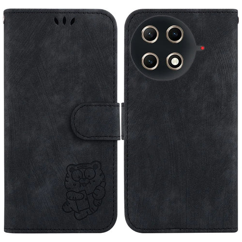 For TECNO Camon 30S 4G  /  30S Pro 4G Wallet Case Tiger Imprint Leather Shockproof Phone Cover with Wrist Strap - Black - 1