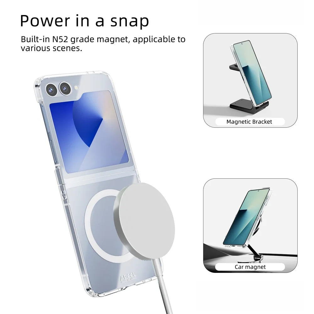 ABEEL For Samsung Galaxy Z Flip6 5G Magnetic Case Clear PC Anti Scratch Phone Cover - 2