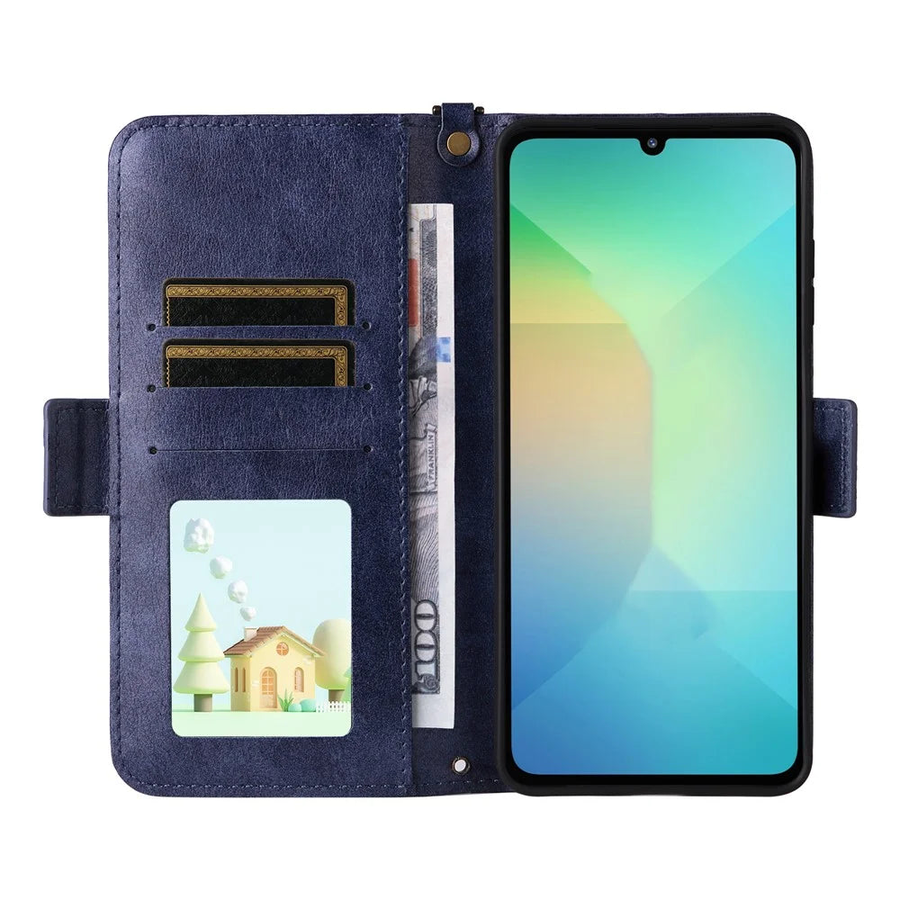 For Samsung Galaxy A06 5G  /  4G Leather Case Magnetic Closure Wallet Stand Phone Cover with Crossbody Strap - Blue - 2