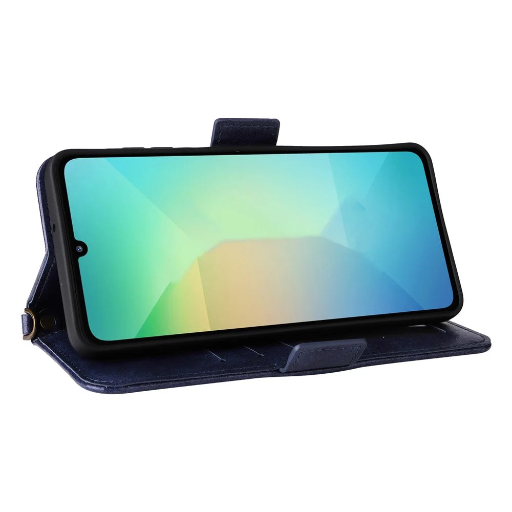 For Samsung Galaxy A06 5G  /  4G Leather Case Magnetic Closure Wallet Stand Phone Cover with Crossbody Strap - Blue - 3