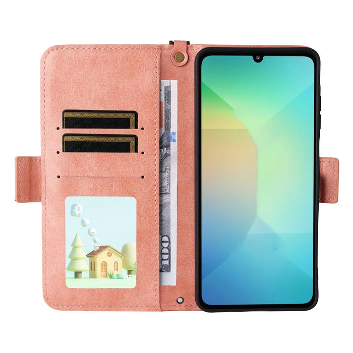 For Samsung Galaxy A08 5G / A08 4G / A07 5G / A07 4G Leather Case Magnetic Closure Wallet Stand Phone Cover with Crossbody Strap - Pink - 2