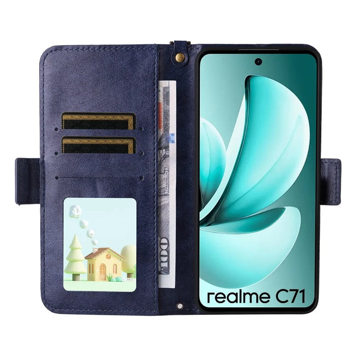 For Realme C75 4G  /  C71 4G Leather Case Magnetic Closure Wallet Stand Phone Cover with Crossbody Strap - Blue - 2