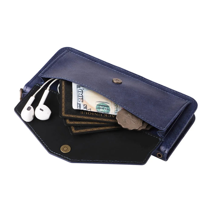 For Realme C75 4G  /  C71 4G Leather Case Magnetic Closure Wallet Stand Phone Cover with Crossbody Strap - Blue - 5