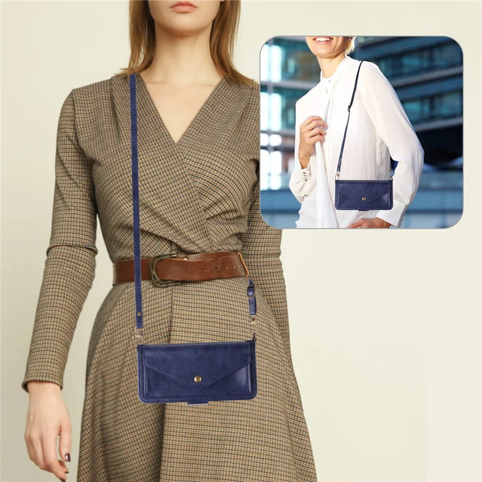 For Realme C75 4G  /  C71 4G Leather Case Magnetic Closure Wallet Stand Phone Cover with Crossbody Strap - Blue - 7