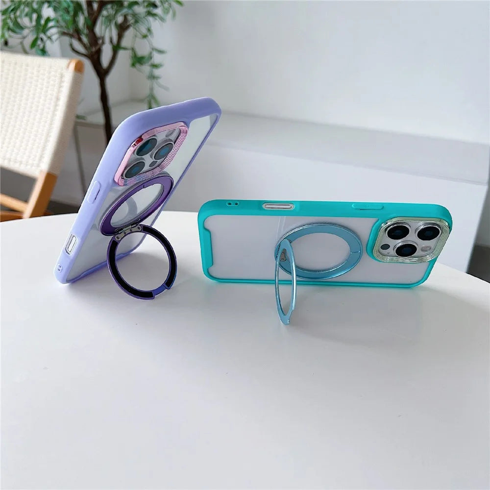 For iPhone 16 Pro Magnetic Case Kickstand Electroplating Lens Frame TPU Acrylic Phone Back Cover - Green - 2