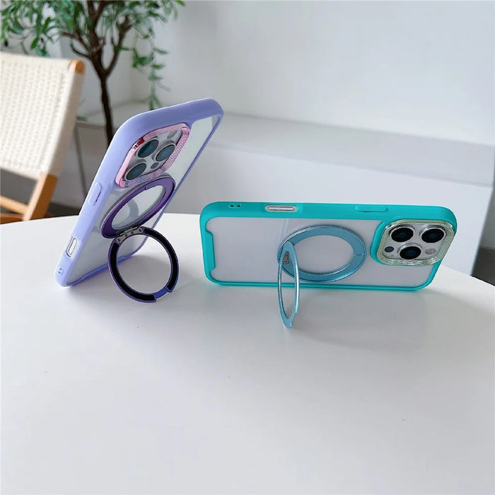 For iPhone 16 Pro Max Magnetic Case Kickstand Electroplating Lens Frame TPU Acrylic Phone Back Cover - Green - 2