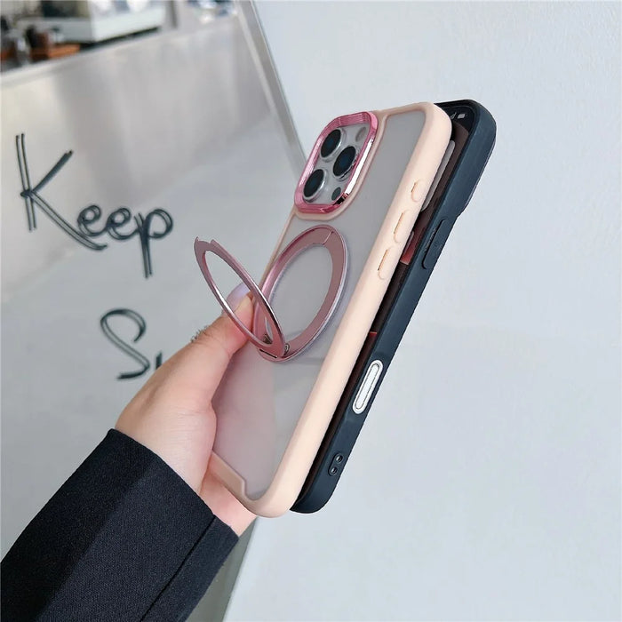 For iPhone 16 Pro Max Magnetic Case Kickstand Electroplating Lens Frame TPU Acrylic Phone Back Cover - Green - 5