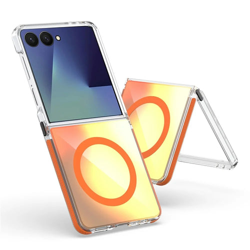 For Samsung Galaxy Z Flip8 / Z Flip7 5G Magnetic Case Cute Fluorescent Design TPU Acrylic Phone Back Cover - Orange - 1