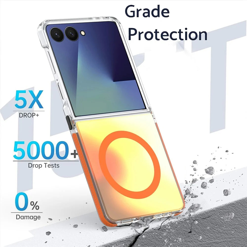For Samsung Galaxy Z Flip8 / Z Flip7 5G Magnetic Case Cute Fluorescent Design TPU Acrylic Phone Back Cover - Orange - 2