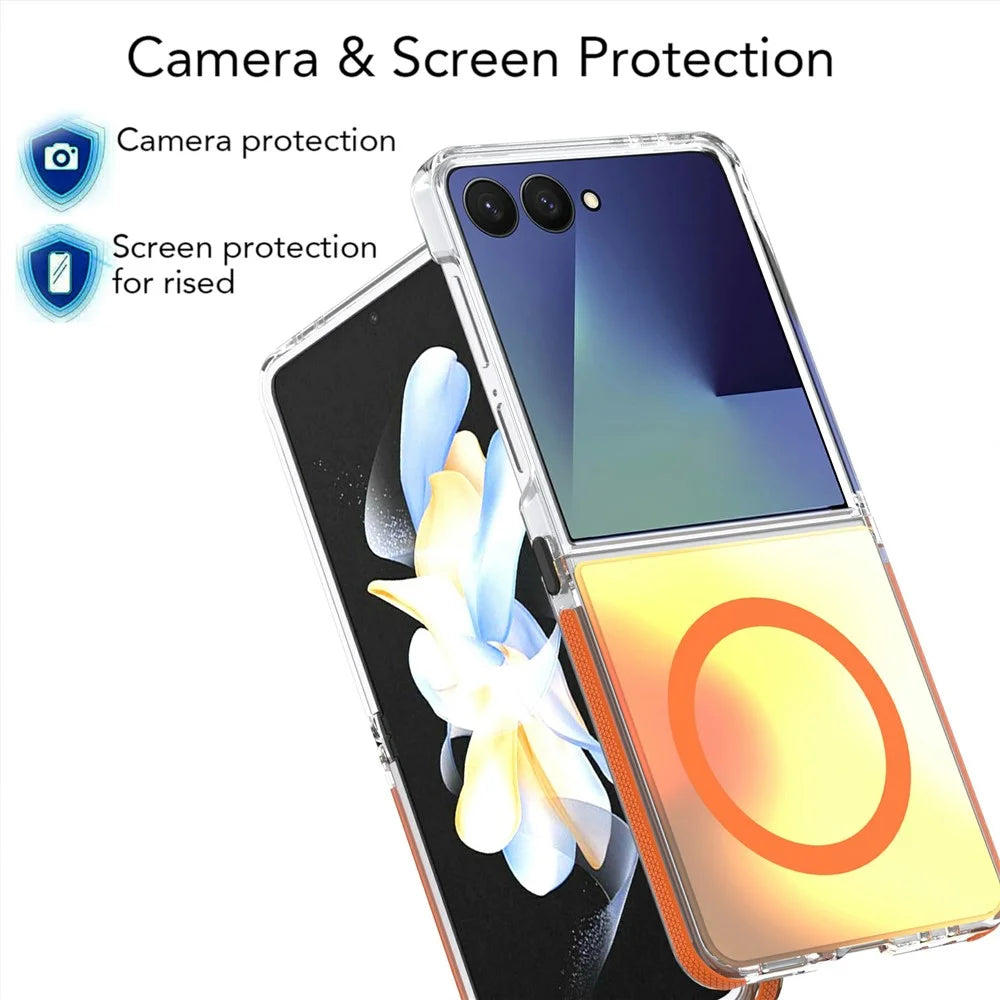 For Samsung Galaxy Z Flip8 / Z Flip7 5G Magnetic Case Cute Fluorescent Design TPU Acrylic Phone Back Cover - Orange - 3