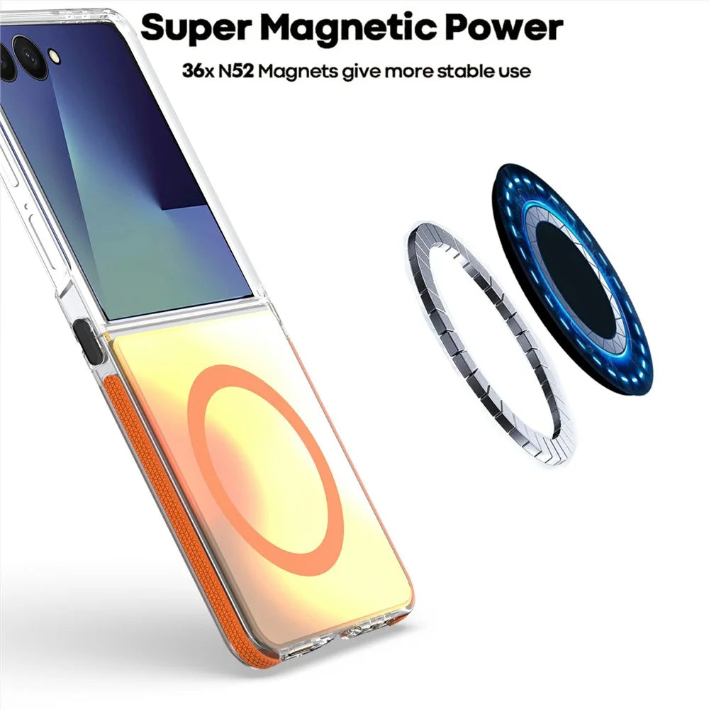 For Samsung Galaxy Z Flip8 / Z Flip7 5G Magnetic Case Cute Fluorescent Design TPU Acrylic Phone Back Cover - Orange - 5