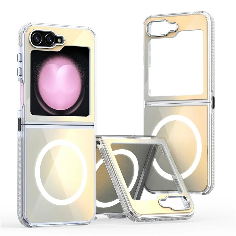 For Samsung Galaxy Z Flip6 5G Magnetic Case Cute Fluorescent Design TPU Acrylic Phone Back Cover - White - 1