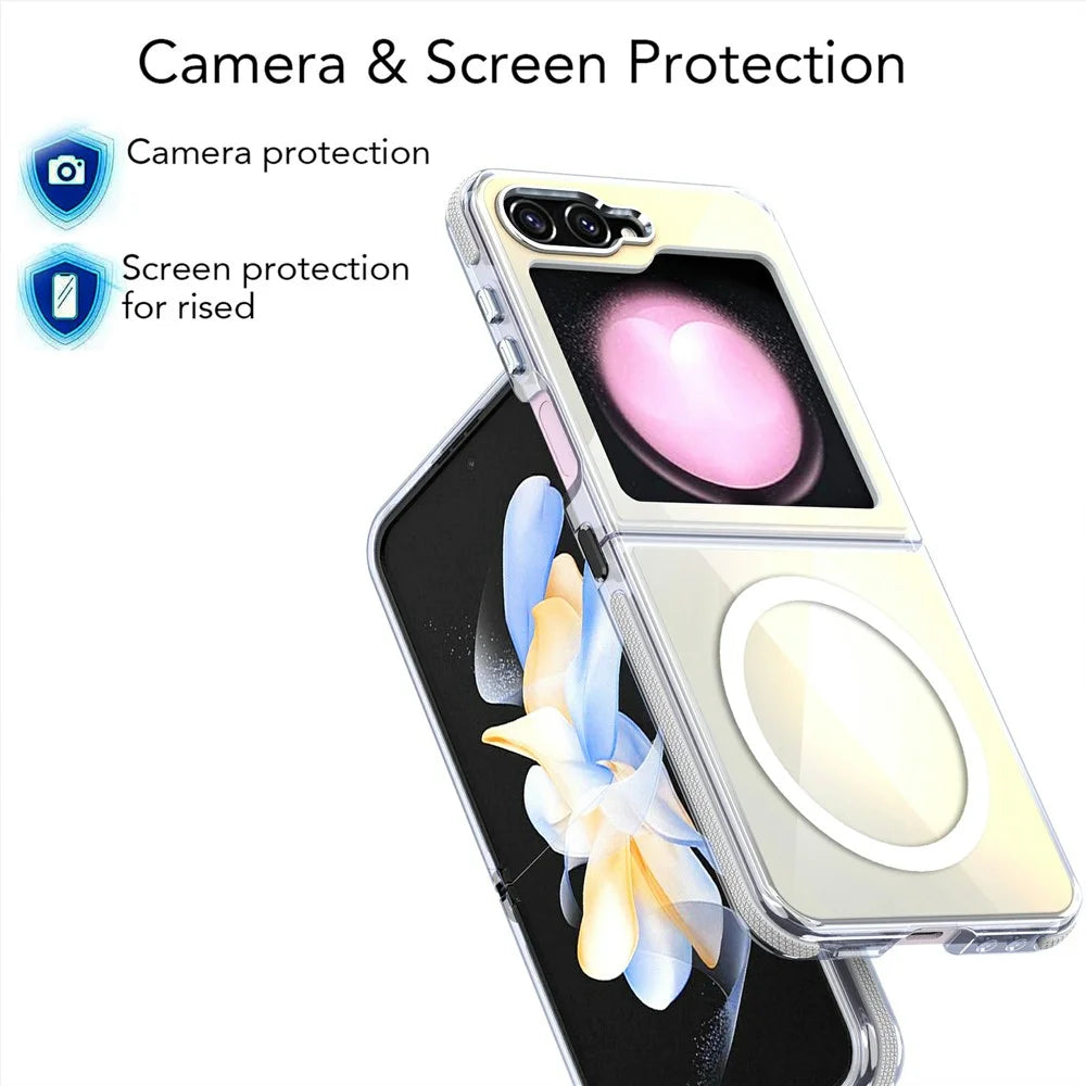 For Samsung Galaxy Z Flip6 5G Magnetic Case Cute Fluorescent Design TPU Acrylic Phone Back Cover - White - 5