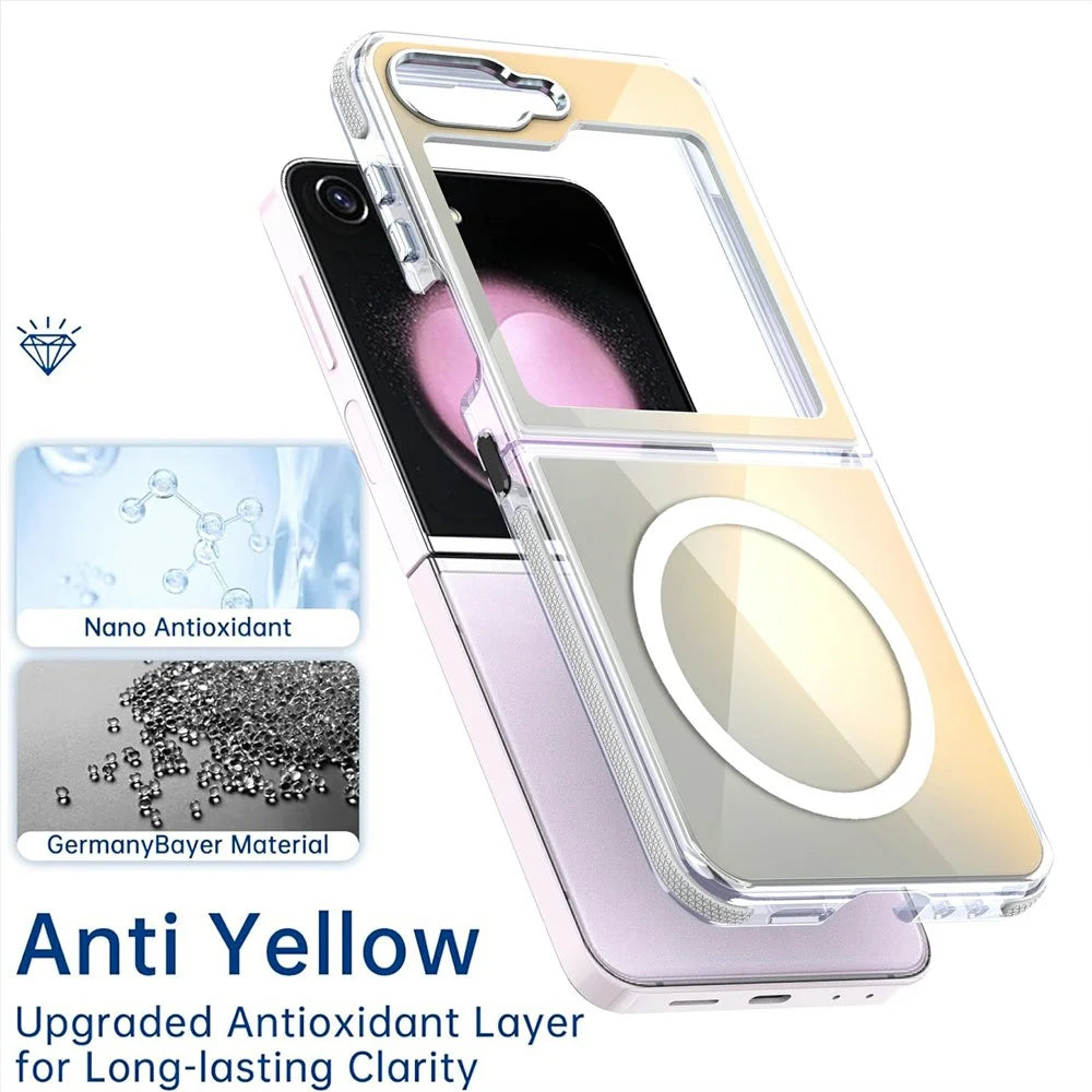 For Samsung Galaxy Z Flip6 5G Magnetic Case Cute Fluorescent Design TPU Acrylic Phone Back Cover - White - 6