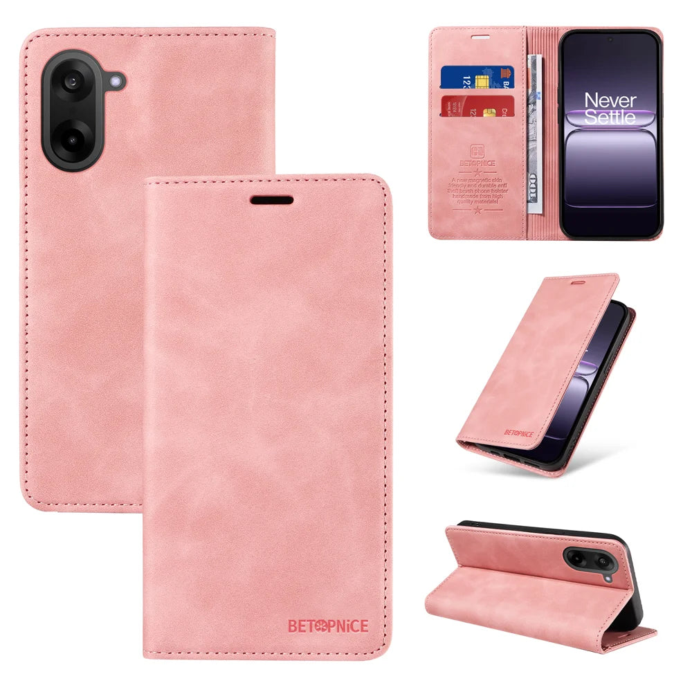 BETOPNICE For OnePlus Ace 5 Racing 5G / OnePlus Nord CE5 5G Case  Magnetic Closure RFID Blocking Wallet Stand Leather Phone Cover - Pink - 3