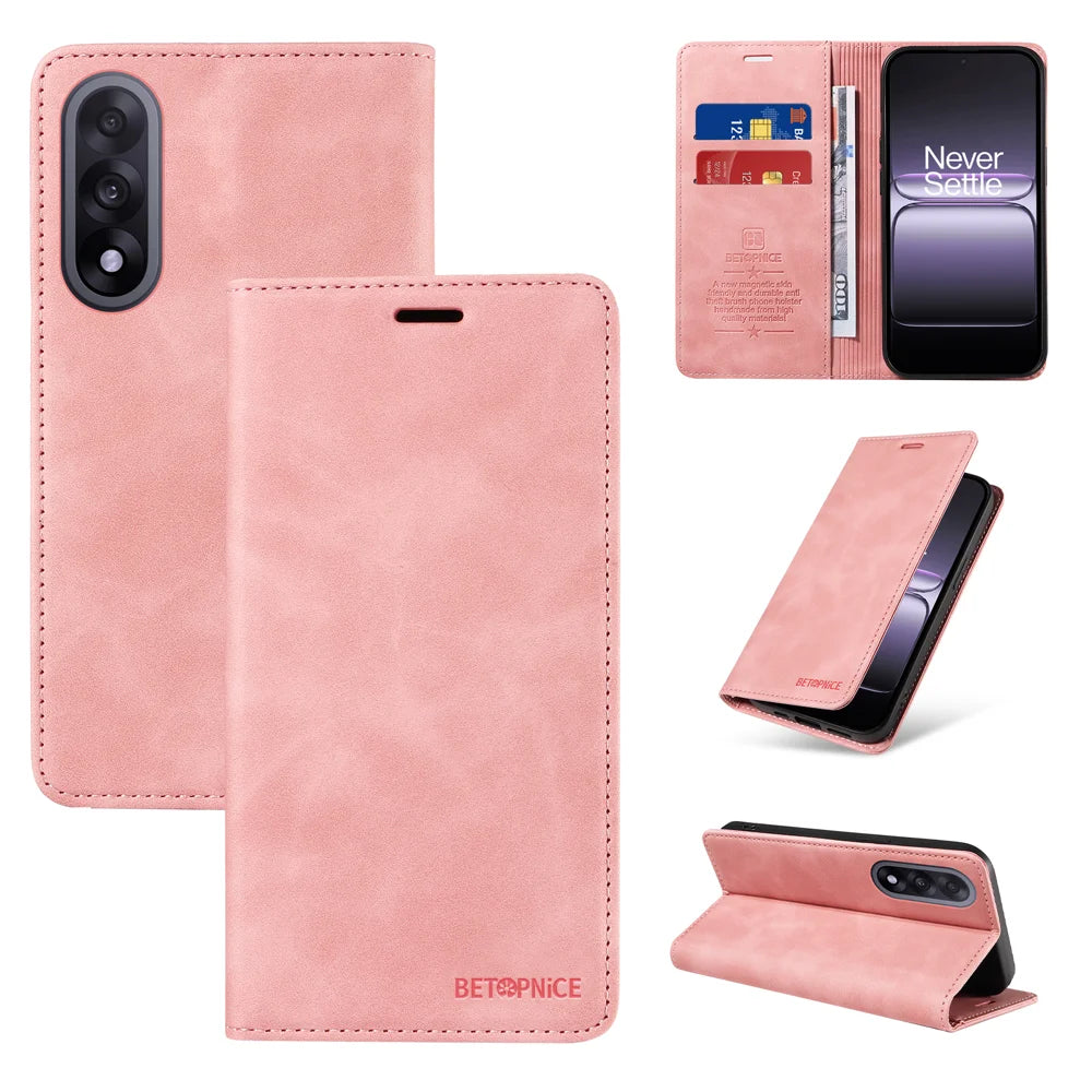 BETOPNICE For OnePlus Ace 5 Ultra 5G / OnePlus Nord 5 5G Case  Magnetic Closure RFID Blocking Wallet Stand Leather Phone Cover - Pink - 3
