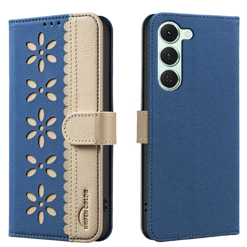 BINFEN COLOR For TECNO Spark 40 Pro 4G Leather Case  BF36 Floral Pattern Phone Cover RFID Blocking Wallet Stand - Dark Blue - 1
