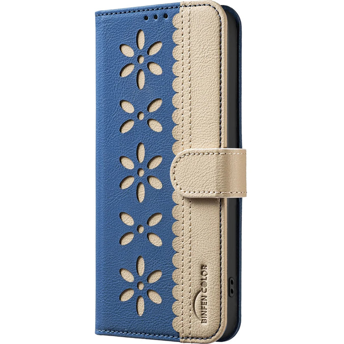 BINFEN COLOR For TECNO Spark 40 Pro 4G Leather Case  BF36 Floral Pattern Phone Cover RFID Blocking Wallet Stand - Dark Blue - 2