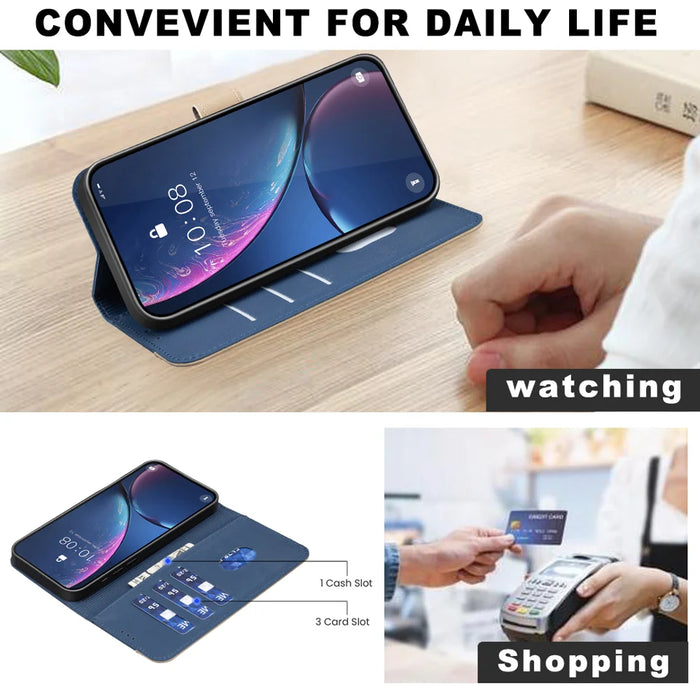 BINFEN COLOR For TECNO Spark 40 Pro 4G Leather Case  BF36 Floral Pattern Phone Cover RFID Blocking Wallet Stand - Dark Blue - 4