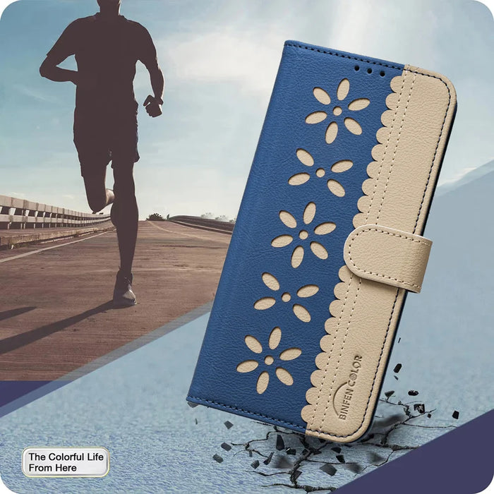 BINFEN COLOR For TECNO Spark 40 Pro 4G Leather Case  BF36 Floral Pattern Phone Cover RFID Blocking Wallet Stand - Dark Blue - 6