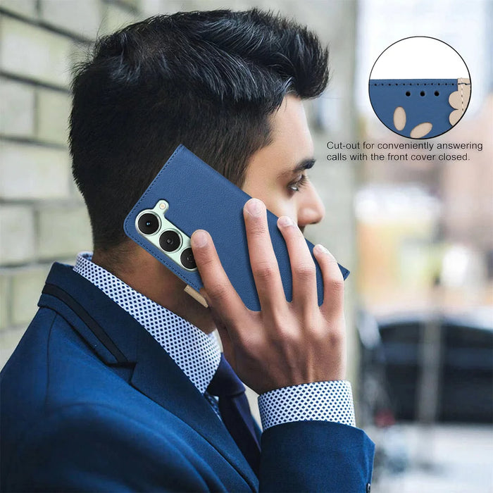 BINFEN COLOR For TECNO Spark 40 Pro 4G Leather Case  BF36 Floral Pattern Phone Cover RFID Blocking Wallet Stand - Dark Blue - 7
