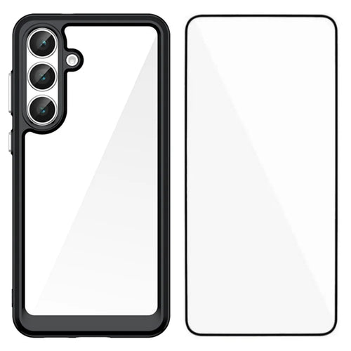 WANLONFENG For Samsung Galaxy S25 FE Phone Case  XC Series TPU Acrylic Cover with Tempered Glass (Big Lens Hole) - Black - 1