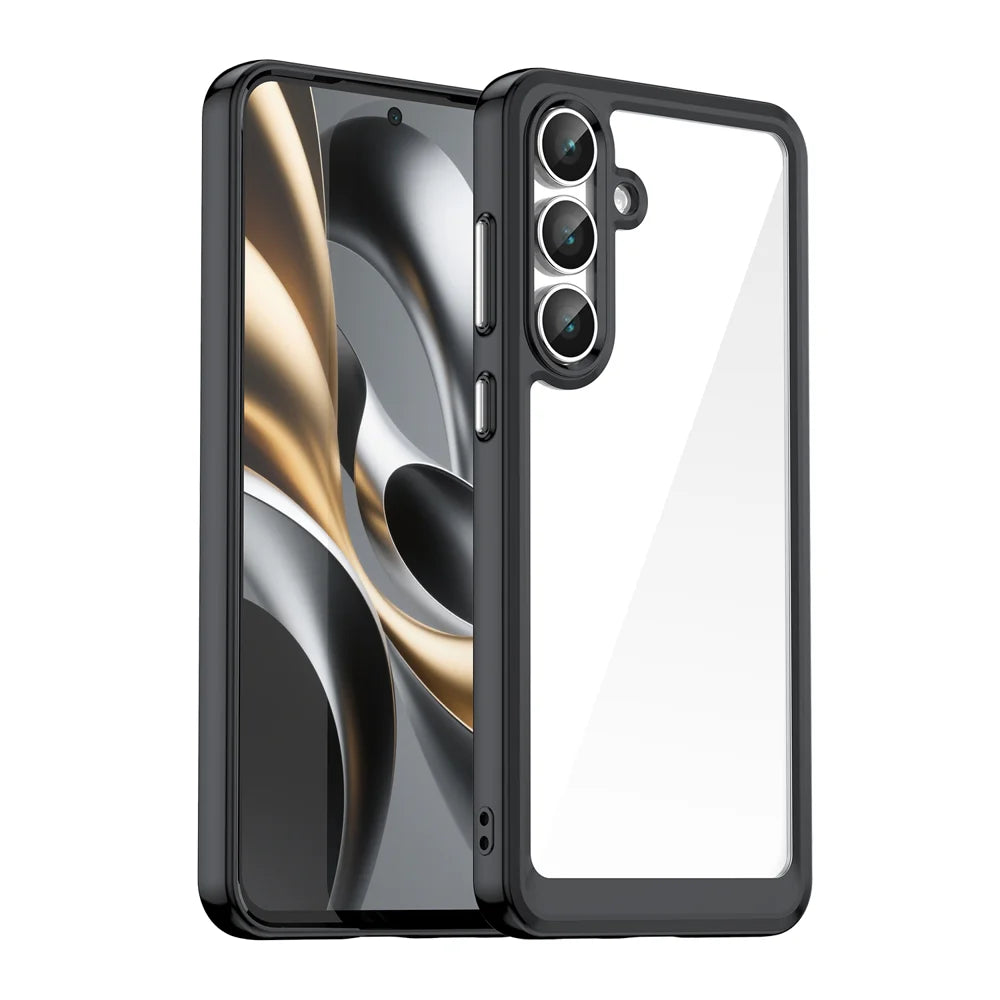 WANLONFENG For Samsung Galaxy S25 FE Phone Case  XC Series TPU Acrylic Cover with Tempered Glass (Big Lens Hole) - Black - 2