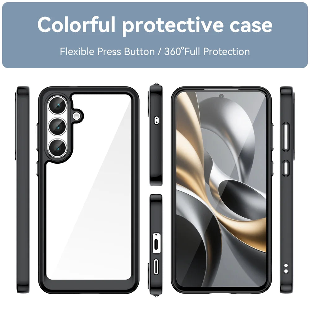 WANLONFENG For Samsung Galaxy S25 FE Phone Case  XC Series TPU Acrylic Cover with Tempered Glass (Big Lens Hole) - Black - 3