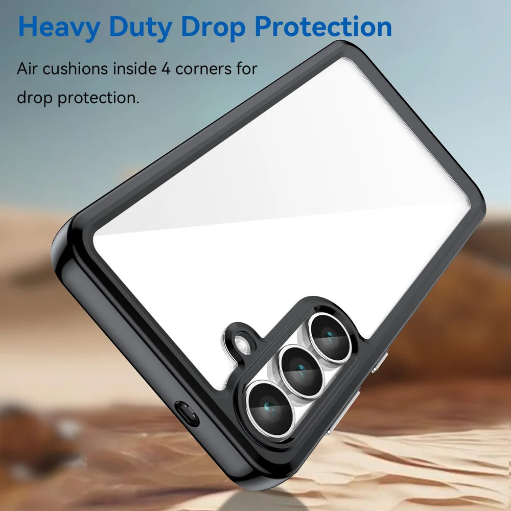 WANLONFENG For Samsung Galaxy S25 FE Phone Case  XC Series TPU Acrylic Cover with Tempered Glass (Big Lens Hole) - Black - 4