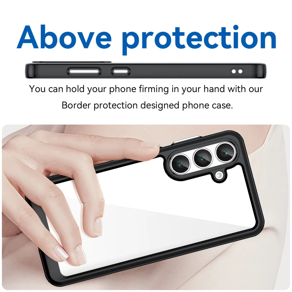 WANLONFENG For Samsung Galaxy S25 FE Phone Case  XC Series TPU Acrylic Cover with Tempered Glass (Big Lens Hole) - Black - 5