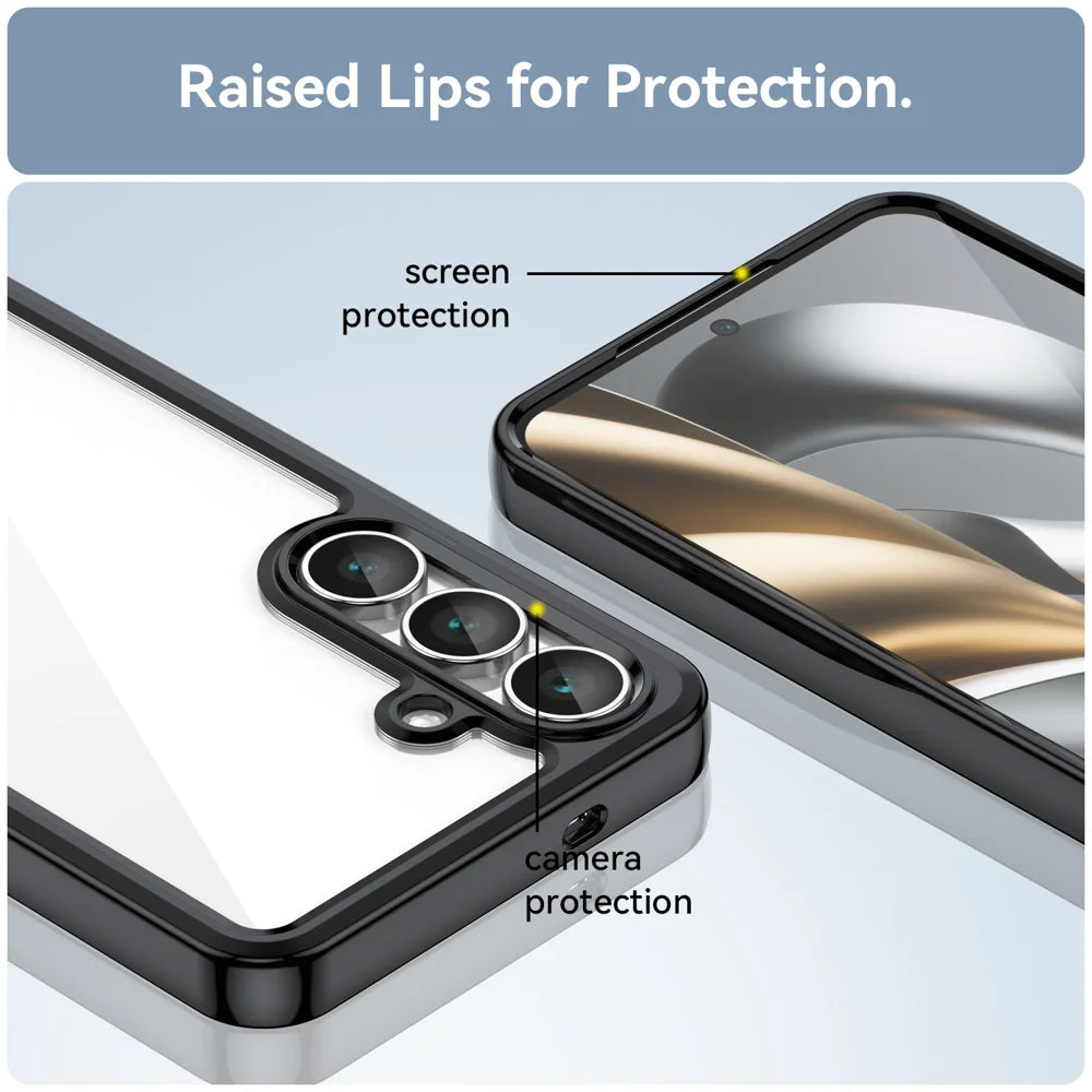 WANLONFENG For Samsung Galaxy S25 FE Phone Case  XC Series TPU Acrylic Cover with Tempered Glass (Big Lens Hole) - Black - 7
