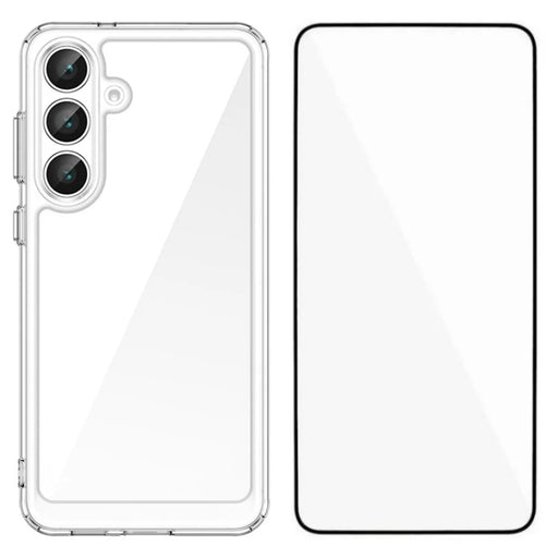 WANLONFENG For Samsung Galaxy S25 FE Case  MF Series TPU Acrylic Clear Phone Cover with Tempered Glass Film - Transparent - 1