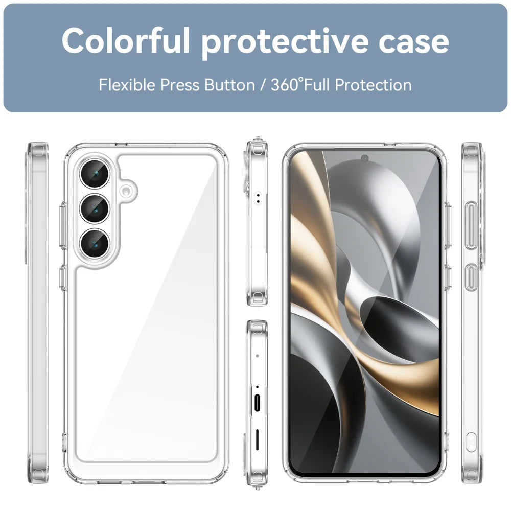 WANLONFENG For Samsung Galaxy S25 FE Case  MF Series TPU Acrylic Clear Phone Cover with Tempered Glass Film - Transparent - 3