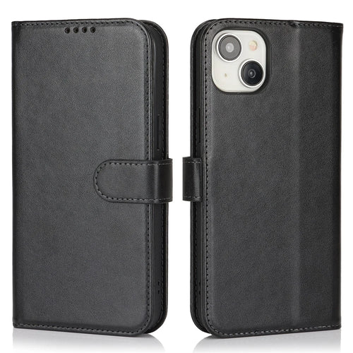 For iPhone 13 mini Stand Case Shockproof Leather Wallet Phone Cover - Black - 1
