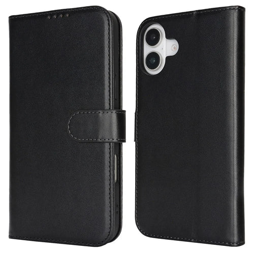 For iPhone 16 Stand Case Shockproof Leather Wallet Phone Cover - Black - 1