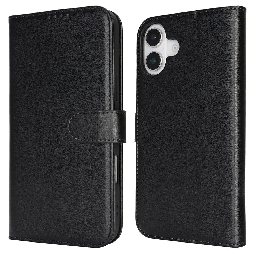 For iPhone 16 Stand Case Shockproof Leather Wallet Phone Cover - Black - 1