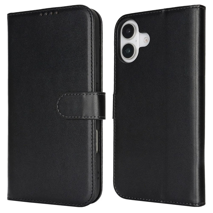 For iPhone 16 Stand Case Shockproof Leather Wallet Phone Cover - Black - 1